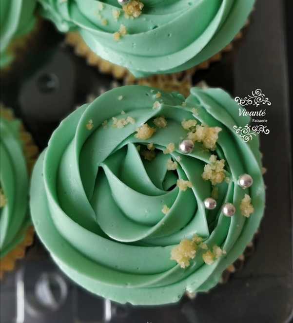 Gourmet cupcake close-up with mint buttercream swirl - Vivante Patisserie Bangalore